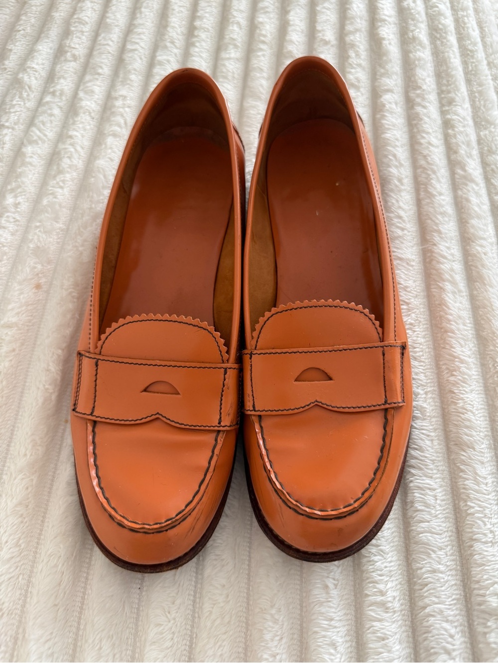 Women's Orange Leather Loafers